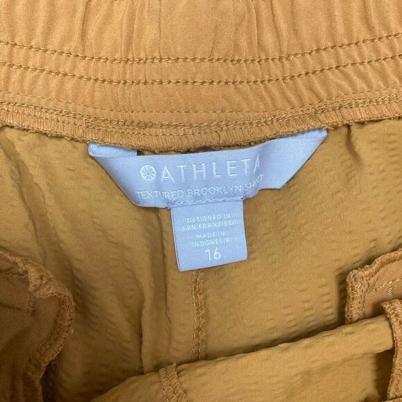 Athleta Textured Brooklyn Short In Tuscan Gold Mustard Yellow Activewear sz 16 - Picture 2 of 10